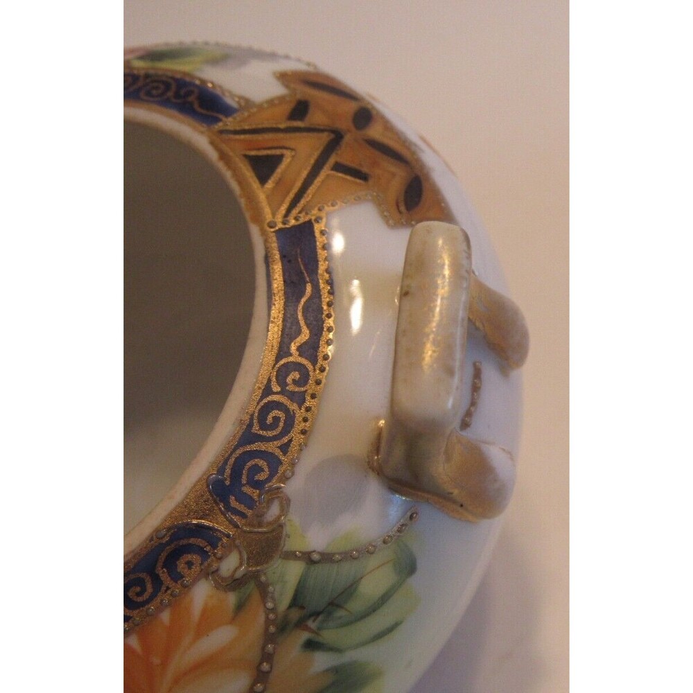 Antique Nippon Hand Painted 3 Footed Small Trinket/Dressing/Ginger Jar Gold Trim - Picture 10 of 12